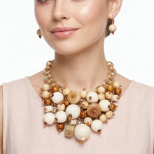 Load image into Gallery viewer, Natural Wood Chunky Geometric Bead Bib Necklace
