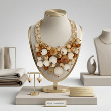 Load image into Gallery viewer, Natural Wood Chunky Geometric Bead Bib Necklace