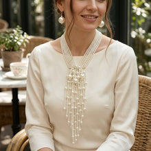 Load image into Gallery viewer, Dewdrop Cream Pearl Multi Strand Tassel Necklace