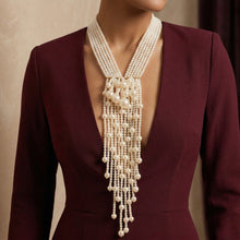 Load image into Gallery viewer, Dewdrop Cream Pearl Multi Strand Tassel Necklace
