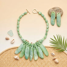 Load image into Gallery viewer, Bib Green Resin Drops Tropical Getaway Necklace