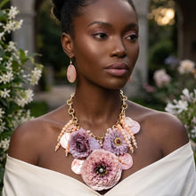 Load image into Gallery viewer, Chunky Faux Lavender Flower Butterfly Bib Necklace