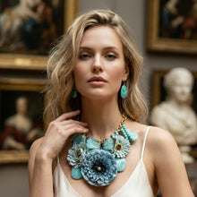 Load image into Gallery viewer, Chunky Faux Turquoise Flower Butterfly Bib Necklace