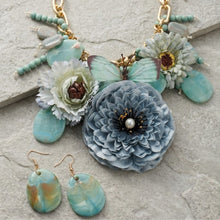 Load image into Gallery viewer, Chunky Faux Turquoise Flower Butterfly Bib Necklace