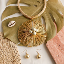 Load image into Gallery viewer, Gold Mesh Large Flower Wire Pendant Necklace
