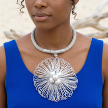 Load image into Gallery viewer, Silver Mesh Large Flower Wire Pendant Necklace