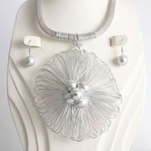 Load image into Gallery viewer, Silver Mesh Large Flower Wire Pendant Necklace