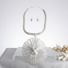 Load image into Gallery viewer, Silver Mesh Large Flower Wire Pendant Necklace