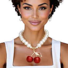 Load image into Gallery viewer, Pendant Bold Cheeky Glitter Cherry Pearl Necklace