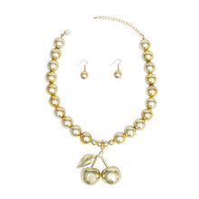 Load image into Gallery viewer, Pendant Glossy Gold Bead Coquette Cherry Necklace