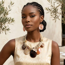 Load image into Gallery viewer, Gold Mesh Marble Brown Teardrop Butterfly Necklace