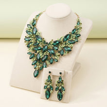 Load image into Gallery viewer, Green Glass Crystal Floral Large Bib Necklace Set