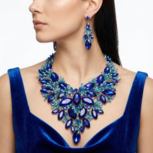 Load image into Gallery viewer, Blue Glass Crystal Floral Large Bib Necklace Set