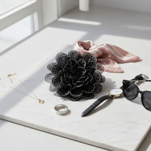 Load image into Gallery viewer, Black Camellia Flower Sparkle Brooch Hair Clip