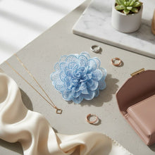 Load image into Gallery viewer, Blue Camellia Flower Sparkle Brooch Hair Clip