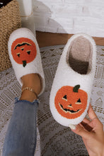 Load image into Gallery viewer, White Halloween Pumpkin Print Plush Slippers (Runs Small, Size Up)