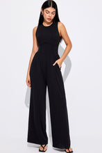 Load image into Gallery viewer, Black Cinched Waist Sleeveless Wide Leg Jumpsuit