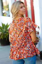 Load image into Gallery viewer, Orange Floral Printed Ruffle Sleeve Curvy Babydoll Blouse -PLUS