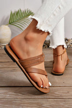 Load image into Gallery viewer, Chestnut Cross Toe Metal Buckle Leathered Flat Slippers