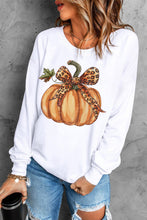 Load image into Gallery viewer, Beige Leopard Bowknot Pumpkin Graphic Crewneck Sweatshirt