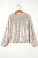 Load image into Gallery viewer, Black Sequin Zip up Round Neck Long Sleeve Jacket