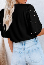 Load image into Gallery viewer, Light Pink Rhinestone Pearl Puff Half Sleeve Top