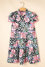 Load image into Gallery viewer, Pink Leopard Floral Ricrac Embellished Tiered Mini Dress