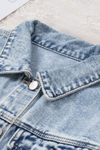 Load image into Gallery viewer, Blue Lapel Distressed Raw Hem Buttons Denim Jacket