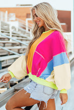 Load image into Gallery viewer, Dark Green Colorblock Patchwork Exposed Stitching Oversize Top