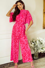 Load image into Gallery viewer, Rose Leopard Loose Sleeve Belted Wide Leg Jumpsuit