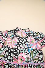 Load image into Gallery viewer, Pink Leopard Floral Ricrac Embellished Tiered Mini Dress