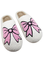 Load image into Gallery viewer, White Cute Bowknot Pattern Fuzzy Winter Home Slippers