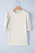 Load image into Gallery viewer, Light Pink Rhinestone Pearl Puff Half Sleeve Top