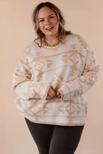 Load image into Gallery viewer, Apricot Plus Size Western Aztec Print Loose Sweater