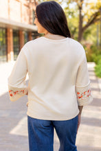Load image into Gallery viewer, Beige Flower Patch Graphic Exposed Seam Wide Sleeve Top