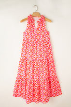 Load image into Gallery viewer, Blue Floral Print Frilly Neck Sleeveless Tiered Maxi Dress