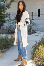 Load image into Gallery viewer, Beige Flower Embroidered Drop Shoulder Open Front Duster Cardigan