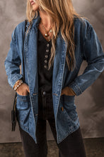 Load image into Gallery viewer, Sail Blue Side Pockets Lapel Collar Denim Jacket