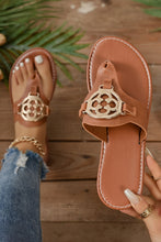 Load image into Gallery viewer, Chestnut Metal Décor Leather Thong Slippers