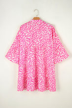 Load image into Gallery viewer, Bright Pink Leopard Printed Long Sleeve Buttoned Front Mini Dress