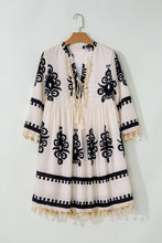 Load image into Gallery viewer, Beige Western Pattern Print Tasseled Notch V Neck Mini Dress