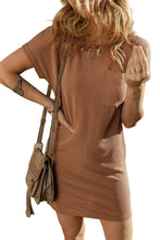 Load image into Gallery viewer, Blue Striped Ribbed Knit T-shirt Shift Dress