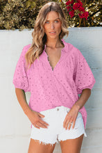 Load image into Gallery viewer, White Flower Embroidered Hollow-out Puff Sleeve Blouse