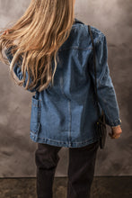 Load image into Gallery viewer, Sail Blue Side Pockets Lapel Collar Denim Jacket