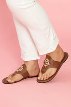 Load image into Gallery viewer, Chestnut Metal Décor Leather Thong Slippers
