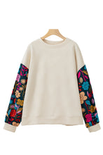 Load image into Gallery viewer, White Floral Patchwork Sleeve Textured Plus Size Pullover Top