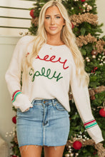 Load image into Gallery viewer, Beige Tinsel Holly Jolly Graphic Classic Sweater