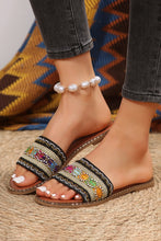 Load image into Gallery viewer, Chestnut Bohemian Pattern Crochet Faux Leather Beach Slippers