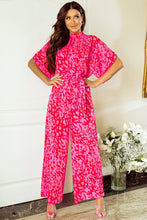 Load image into Gallery viewer, Rose Leopard Loose Sleeve Belted Wide Leg Jumpsuit