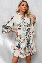 Load image into Gallery viewer, White Printed Tribal Print Bracelet Sleeve Buttoned Mini Dress